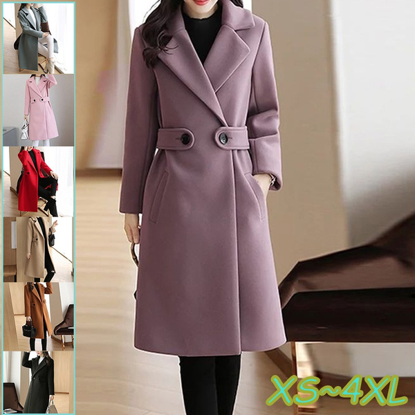 Winter Clothes Women Belted Slim Woolen Coat Autumn Korean Woolen Coat  Double Breasted Jacket Elegant