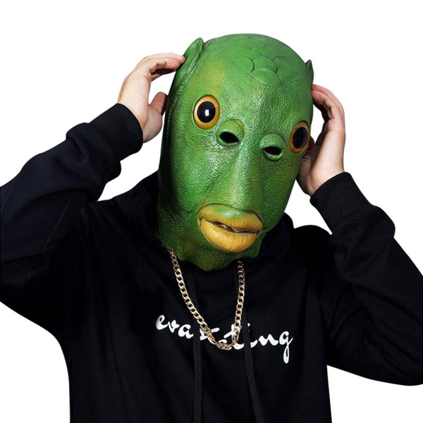 Hot Latex Mask Funny Fish Head Sand Sculpture Human Face Funny Latex  Headgear Green Fish Head Alien Latex Mask | Wish