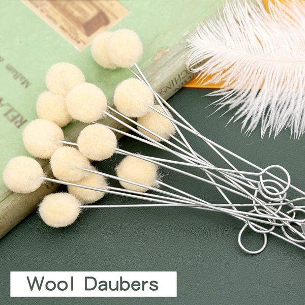 25/50/75Pcs Wool Daubers Ball Brush Leather Dye Tool with Metal Handle Wool  Daubers for Leather Dyes for DIY Crafts Projects