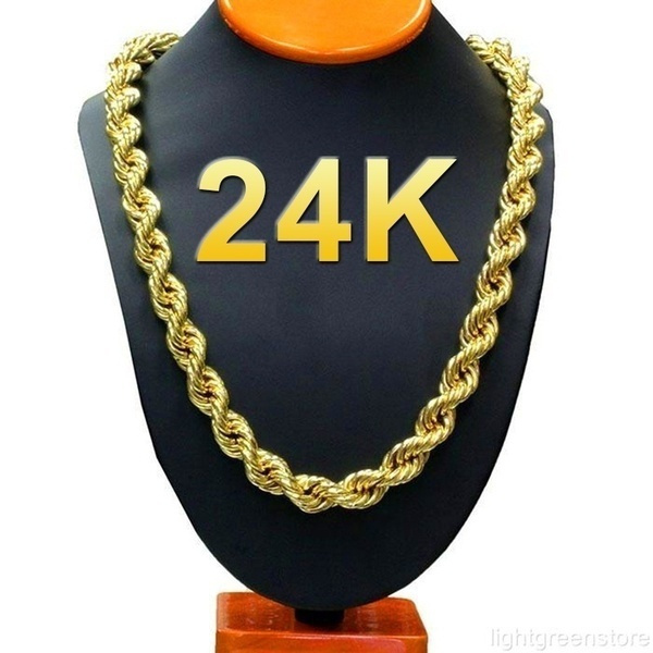 24k Gold Long Necklace Mens Jewelry 