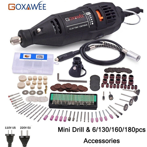 GOXAWEE Rotary Tool Kit with MultiPro Keyless Chuck and Flex Shaft 6 130 160 180 Pcs Accessories Variable Speed Electric Drill Set for Crafting