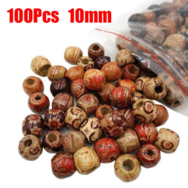 100pcs/pack Mixed Wooden Beads Tribal Patterned Wood Beads Macrame