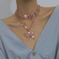 butterfly, pink, Chain Necklace, Bling