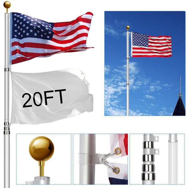 20Ft Solemn Outdoor Decoration Sectional Halyard Pole Flag Flagpole Kit ...