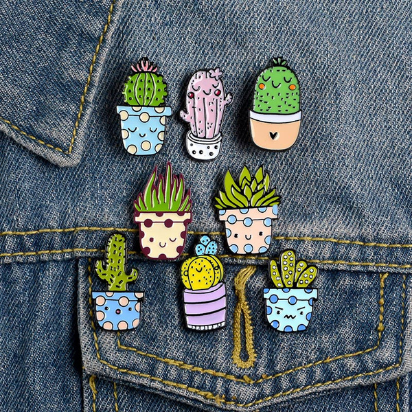 Cartoon Potted Plant Pins Cactus Enamel Pins Cute Brooches Badges Denim  Clothes Bag Pins Gift for Friends 5pcs Random Styles