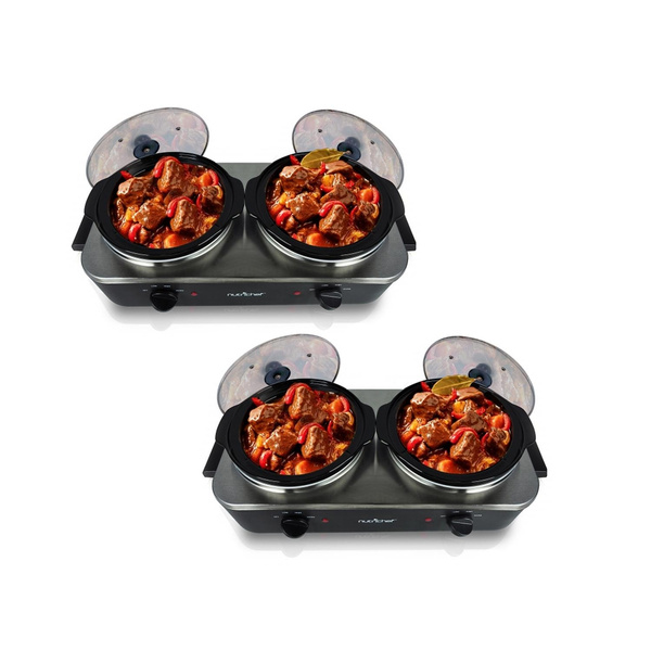 NutriChef Portable Dual Pot Electric Slow Cooker Warmer Chafing Dish (2