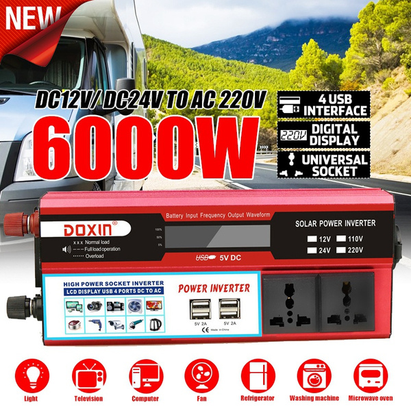 Upgrade 6000W 4 USB Solar Power Inverter DC12/24V to AC 220V Multi ...