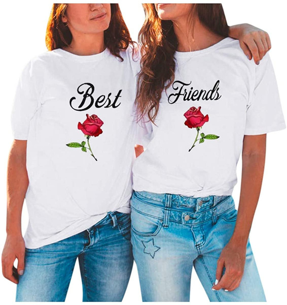 aihihe Best Friend Shirts for Women Girl Short Sleeve T Shirts Round Neck Basic Tee Tops Casual Blouses