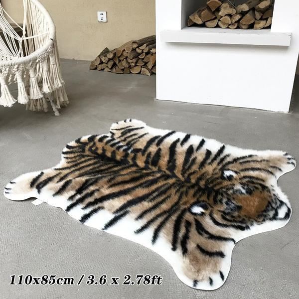 Tiger Soft Fluffy Faux Fur Bedroom Fake, Faux Animal Fur Rugs