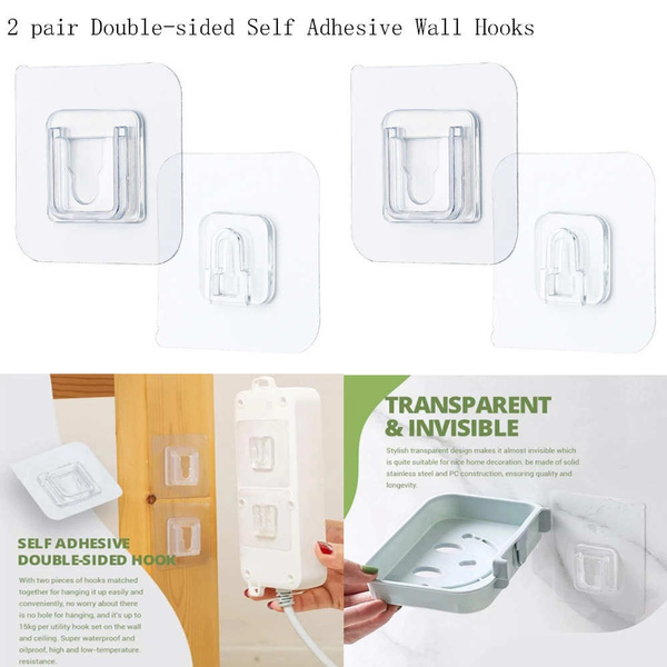 2 Pairs Household Double-sided Self Adhesive Wall Hooks Seamless