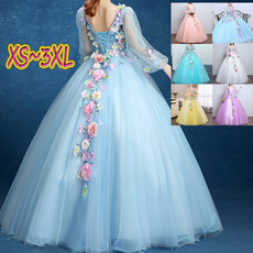 sleeve v-neck, gowns, Ball, Floral print