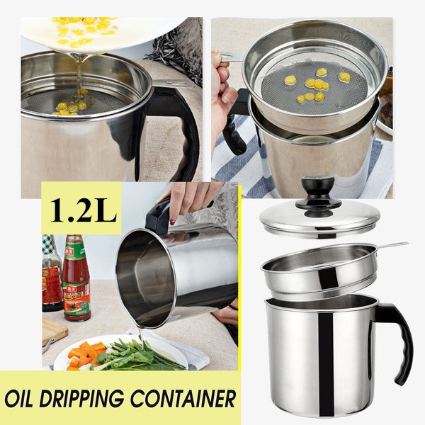 1Pc Strainer Oil Storage Canister Kitchen Durable Creative Stainless ...