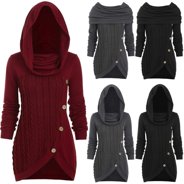 2021 New Women Long Sleeve Hooded Cowl 