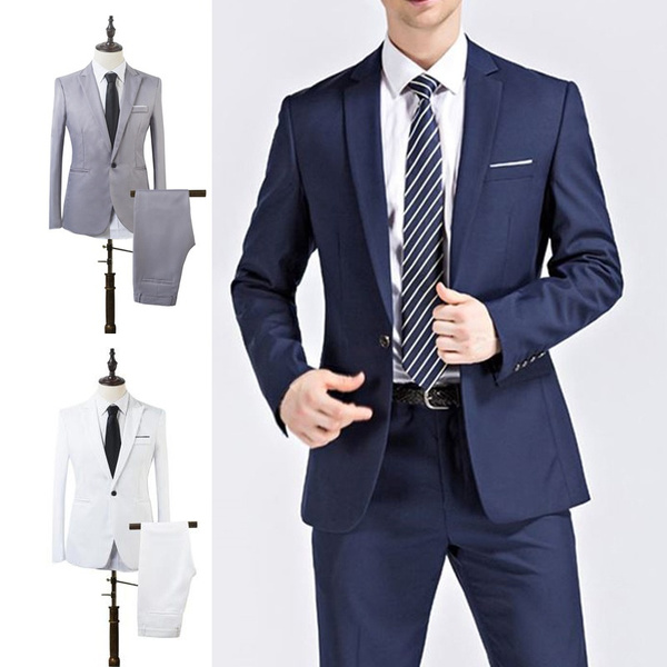 Jacket + Pant New Men Business Slim Suits Sets Wedding Dress Two-piece Suit  Blazers Coat Trousers