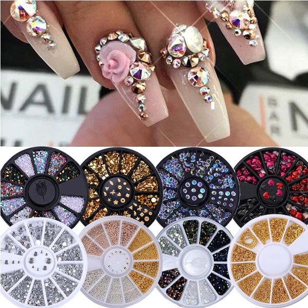 12 Grids Crystal Mix Nail Rhinestones for Nails Colored Nail