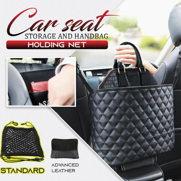 Advanced Car Net Pocket Handbag Holder PU Leather Between Car Seat Storage  Black