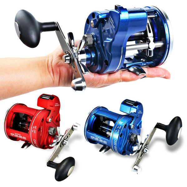 Sougayilang Trolling Fishing Reel 12BB Right/Left Hand Saltwater Trolling  Reels with Line Counter Alarm Bell Drum Reel