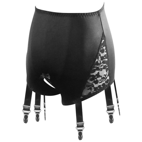 Women High Waist Open Crotch Garter Panty 6 Straps Suspender Belt