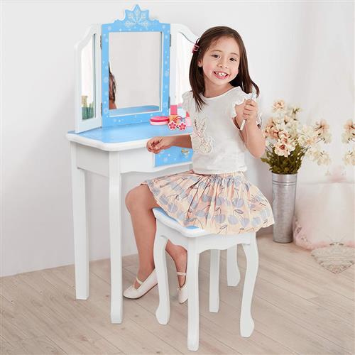 Children's Wooden Vanity Makeup Dressing Table Three-Sided Folding ...