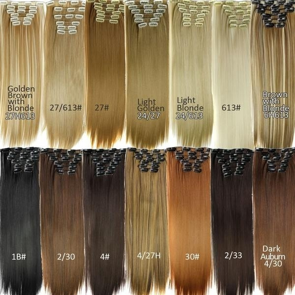 15 colors 16 clips Long Straight Synthetic Hair Extensions Clips in High  Temperature Fiber Black Brown Hairpiece