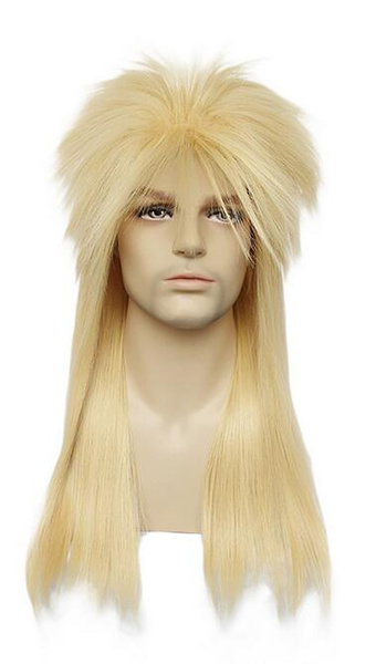 Hallween Metal Rocker Disco Wig Men Blonde Long Straight Synthetic ...