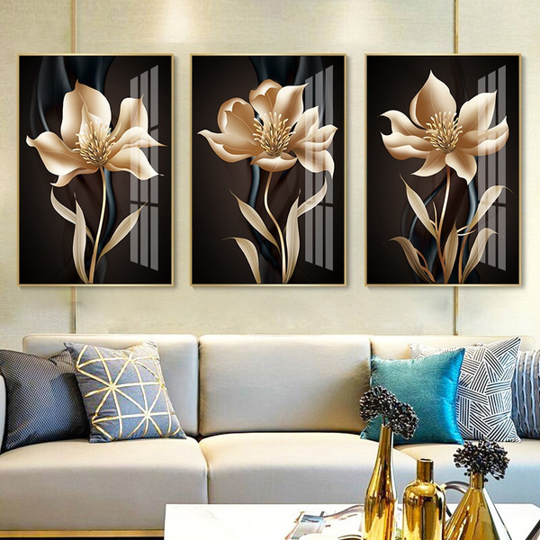 Abstract Black Golden Flower Wall Art Canvas Painting Nordic Posters and Prints Wall Pictures