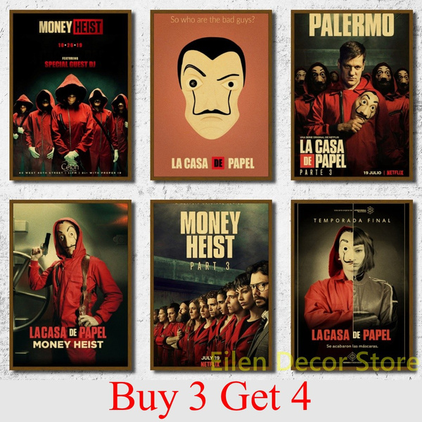 Spanish Suspense Movie Money Heist La Casa De Papel Retro Style Kraft Paper  Poster Banknote House Wall Wall Art Decoration Poster 42x30cm