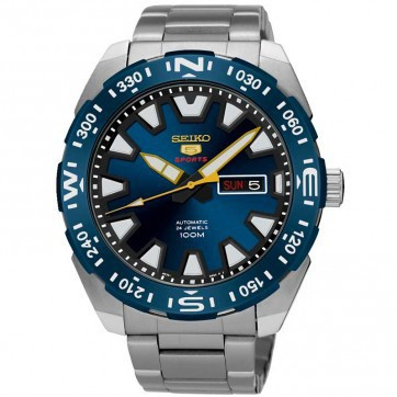 Seiko 5 sport Automatic 24 Jewelry Calendar 100m Waterproof Black/Blue Dial  Stainless Steel Silver Strap Men's Sports Watch | Wish