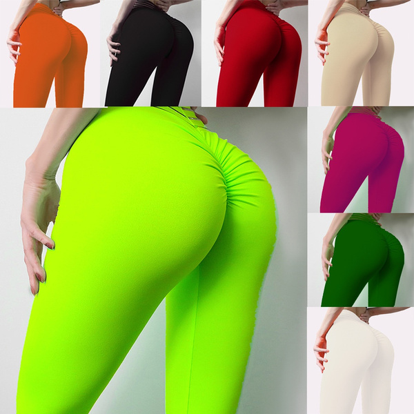 New Hot Women's Sexy Buttocks Fitness Pants High Elasticity Outdoor Slim  Solid Color Yoga Pants Stretch High Waist Sports Tight Leggings