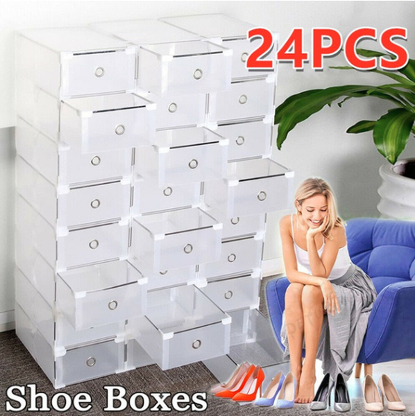 New 24pcs Large Capacity Shoes Storage Box Clear Transparent Drawer