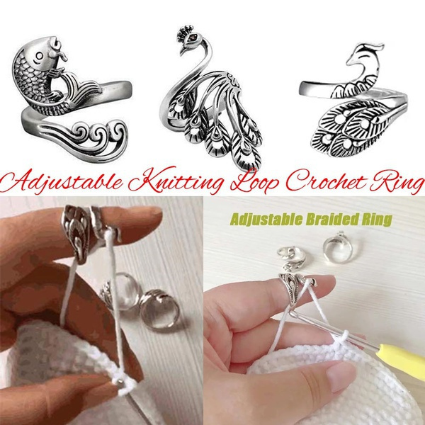 Adjustable Knitting Loop Crochet Loop Knitting Accessories, Hand-Made  Silver-Plated Copper Rings, Faster Crocheting, Advanced Peacock Ring, Yarn  Guide Finger Holder Knitting Thimble