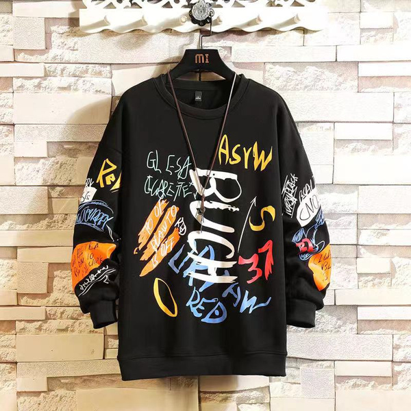 Mens Crewneck Sweatshirt Men 2020 Graffiti Oversized Japanese Streetwear  Hip Hop Black Hoodie Men Sweatshirts Hoodies