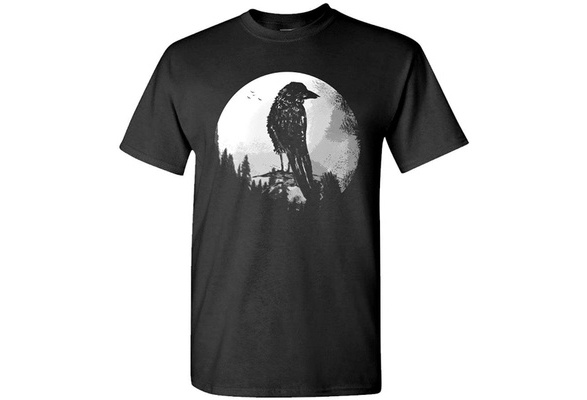 Mens Cotton T-Shirt Crow Silhouette Raven Night Goth Dark