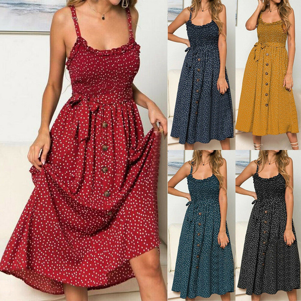 Women Summer Dresses Ruffles Polkas Dot Dress Vestidos Beach Street Sexy Casual Sleeveless Sundress Vintage Ropa Mujer Verano 2020 Wish