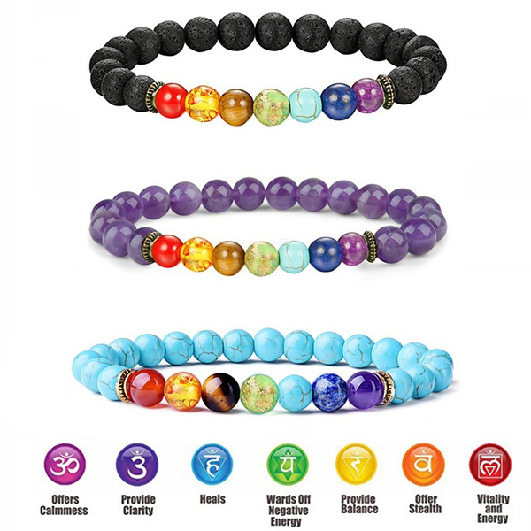Chakra 7 Beads Bracelet Genuine Gemstone Crystal Stretch NEW Healing Energy B 