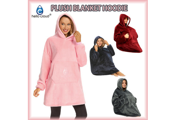 Plush Blanket Hoodie Fleece Jumper Oversized Hooded Fluffy Gown Clothes Spa Bathrobe Sweatshirt Snuggle Sherpa Throws School Warmer Pullover Wish