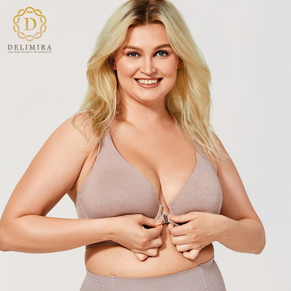 DELIMIRA Women Plus Size Front Closure Unlined Plunge Full Coverage  Underwire Support Racerback Bras