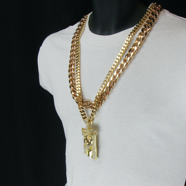 Real 14k gold store jesus piece chain