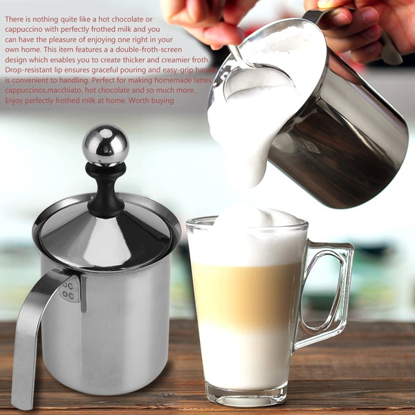800/400ml Double Mesh Manual Milk Frother Stainless Steel Hand Pump Milk  Foamer Handheld Milk Frothing Pitchers for Cappuccions Coffee