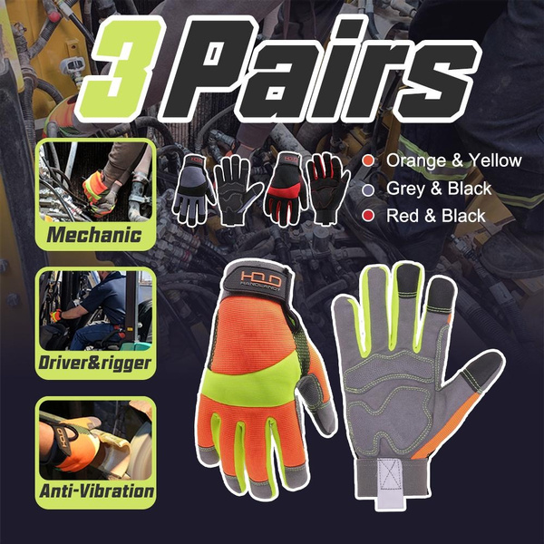 Hi-Vis Mechanics Gloves, Orange, Large