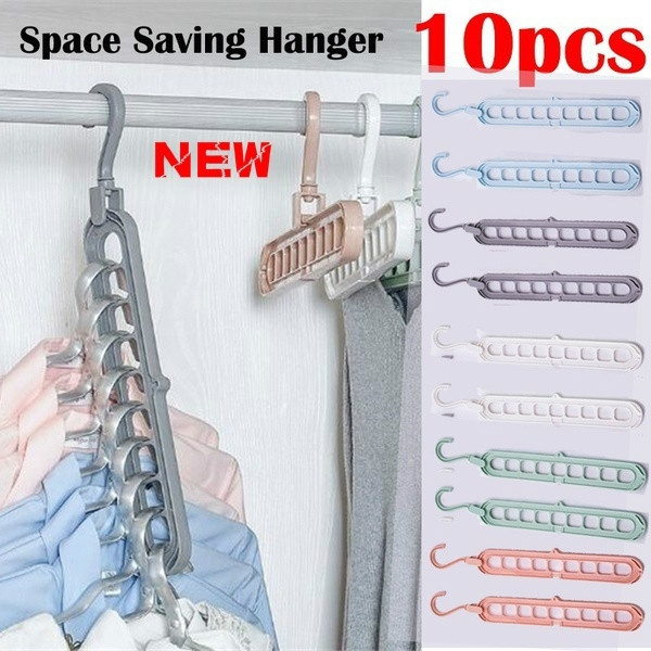 5/10pcs 9-hole Space Save Hanger 360 Rotating Multifunction Folding Magic  Hanger