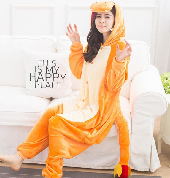 Anime Animal Adult Charmander Dragon Onesie Pajamas Flannel Cartoon Costume Jumpsuits Pyjamas