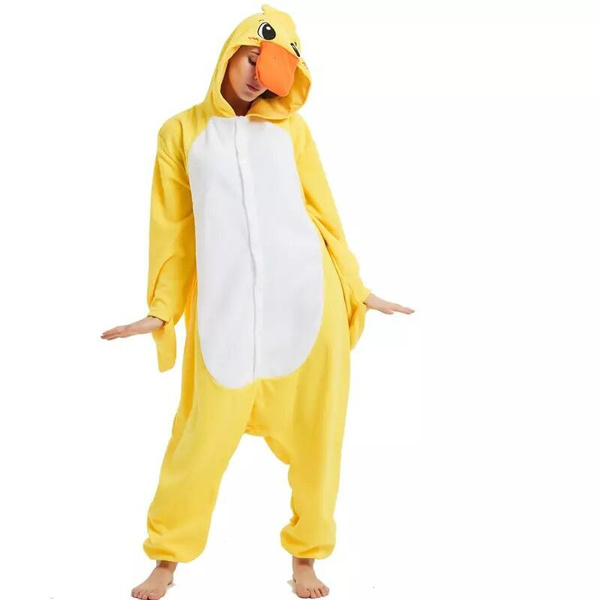 Anime Adult Yellow Duck Onesie Cartoon Fleece Pajamas Animal