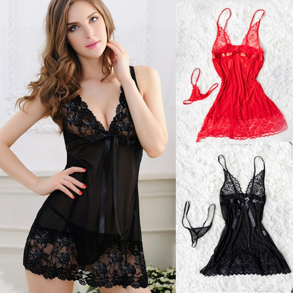 Sexy Women's Lingerie Silk Lace Underwear Sleepwear Night Dress Babydoll  Pajamas