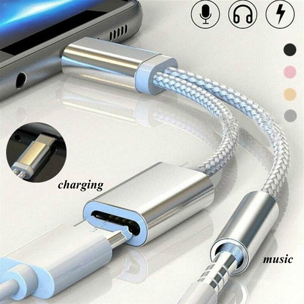 USB Type C To 3.5mm Aux Audio Charging Cable Adapter Splitter