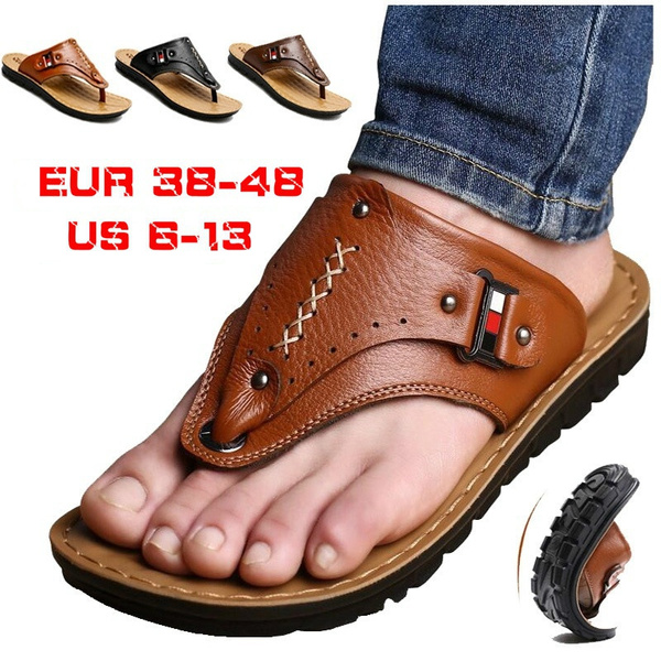 Men's Flip Flops Genuine Leather Slippers Men Summer Fashion Beach Sandals  Shoes