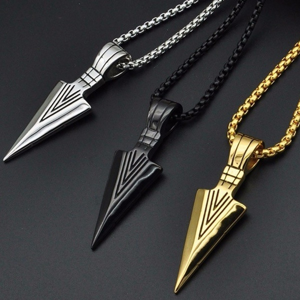 Men's Fashion Jewelry Gold Silver Arrow Head Pendant Long Chain