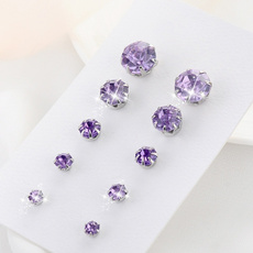 silverzirconearring, womencrystalearring, Stud Earring, purple