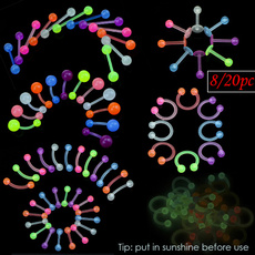 8pc/20pc Flexible Barbell Piercing Glow In Dark Tongue/Belly/lip/Eyebrow/Nose Rings Luminous Punk Fashion Body Jewelry Random Color