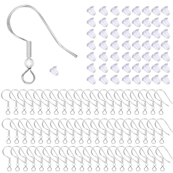 925 Sterling Silver Earring Hooks Fish Hook Ear Wires French Wire Hooks  Hypo-allergenic Jewelry Findings Earring Parts DIY Making With Clear Rubber  Earring Safety Backs